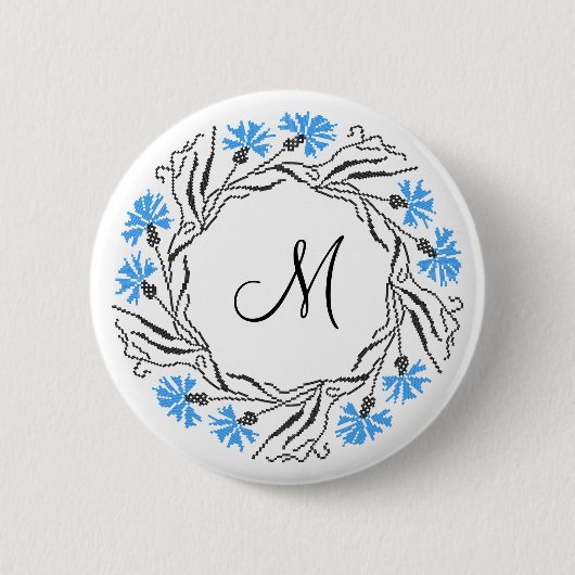 Kruissteek Kornflower Circle Monogram Initiaal Ronde Button 5,7 Cm (Voorkant)