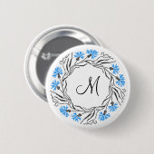 Kruissteek Kornflower Circle Monogram Initiaal Ronde Button 5,7 Cm (Voorkant /achterkant)