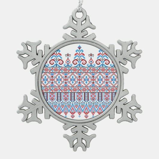 Kruissteek Tin Sneeuwvlok Ornament (Voorkant)