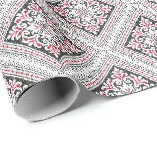 Kruisstitspatroon. Rood en zwart etnisch decor Cadeaupapier