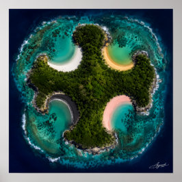 Kruisvormig Eiland Meerkleurige Baaien Satelliet Poster