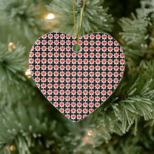 Kruisvormig geruit patroon met rode harten keramisch ornament