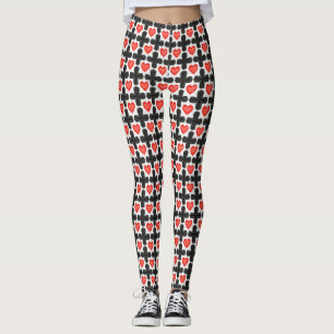 Kruisvormig geruit patroon met rode harten leggings