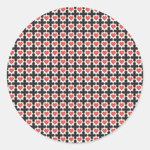 Kruisvormig geruit patroon met rode harten ronde sticker