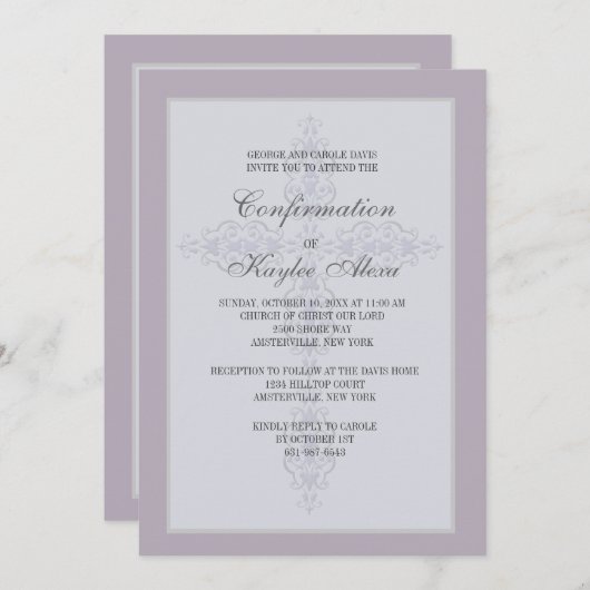 Kruiswatermerk Lavendel religieuze uitnodiging (Voorkant / Achterkant)