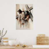 Kruiswegstaties Simon van Cyrene helpt Jezus Poster (Keuken)
