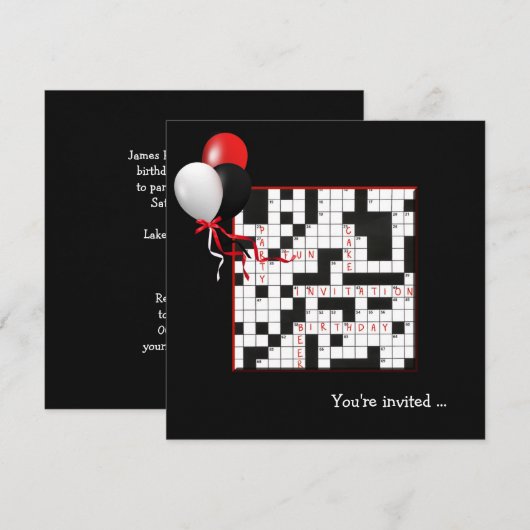 Kruiswoord Puzzel Party Invite Kaart (Voorkant / Achterkant)