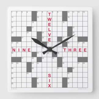 Kruiswoordklok met downloadbare puzzel (grijs) vierkante klok