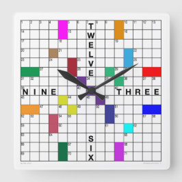 Kruiswoordklok met downloadbare puzzel (kleur) vierkante klok