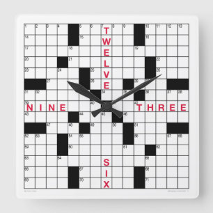 Kruiswoordklok met downloadbare puzzel (zwart) vierkante klok