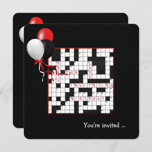 Kruiswoordpuzzel en ballonnen Verjaardagsfeest Kaart (Voorkant / Achterkant)