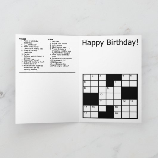 Kruiswoordpuzzel Happy Birthday Kaart (7x7 raster) (Binnen)