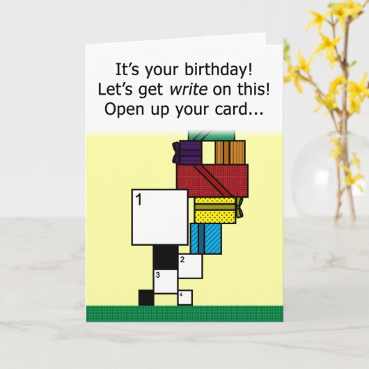 Kruiswoordpuzzel Happy Birthday Kaart (7x7 raster) (Gele Bloem)