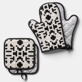 Kruiswoordpuzzel ontwerp ovenwant & pannenlap set (Voorkant / Achterkant)