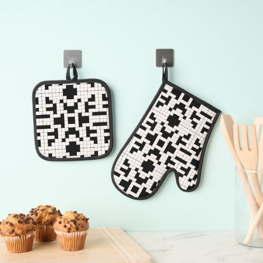 Kruiswoordpuzzel ontwerp ovenwant & pannenlap set (Insitu(Ophanging))