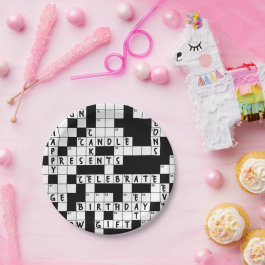 kruiswoordpuzzel verjaardagsfeestje papieren bordje (Feest)