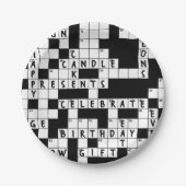 kruiswoordpuzzel verjaardagsfeestje papieren bordje (Voorkant)