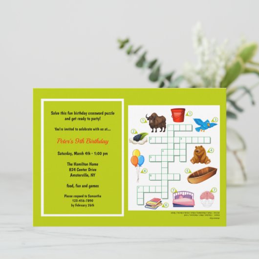 Kruiswoordpuzzel verjaardagsuitnodiging kaart (Staand voorkant)