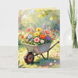 Kruiwagen met Bloemen Wenskaart Kaart