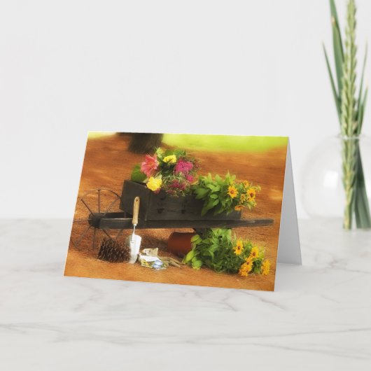 Kruiwagen van bloemen kaart (Voorkant)