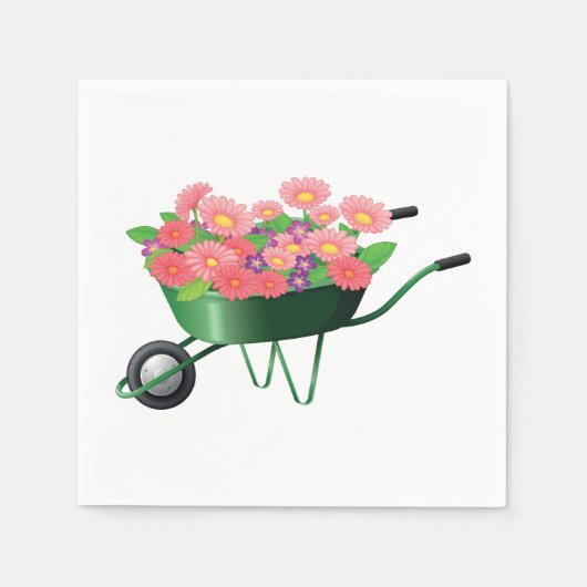 kruiwagen vol bloemen papieren servetten (Voorkant)