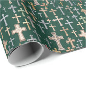 Kruizen - groen zwart cadeaupapier (Rol Hoek)