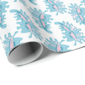 Krulblad in Roze en Aqua Cadeaupapier (Rol Hoek)