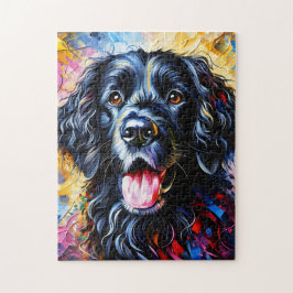 Krulhaar retriever hond portret acryl kunst legpuzzel