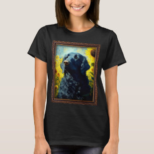Krulhaarige Retriever Schilderend Zonnebloem Bloem T-shirt