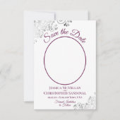 Krulig Zilver & Magenta op Witte Foto Bruiloft Save The Date (Voorkant)