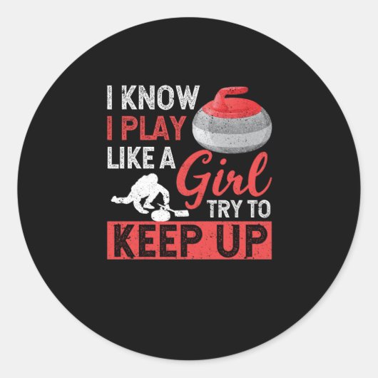 Krullen van de wintersportcurler Ik weet dat ik sp Ronde Sticker (Voorkant)