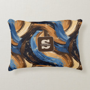 Krullend Abstracte penseelstreken in blauw en brui Accent Kussen