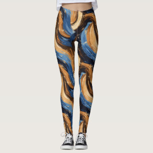 Krullend Abstracte penseelstreken in blauw en brui Leggings