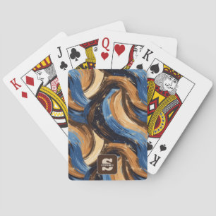 Krullend Abstracte penseelstreken in blauw en brui Pokerkaarten