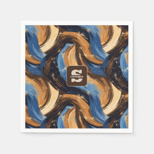 Krullend Abstracte penseelstreken in blauw en brui Servet