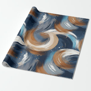 Krullend Abstracte penseelstreken in blauw, wit en Cadeaupapier