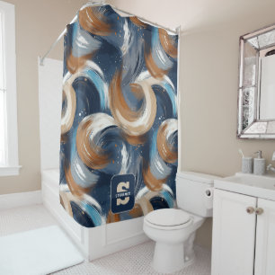 Krullend Abstracte penseelstreken in blauw, wit en Douchegordijn