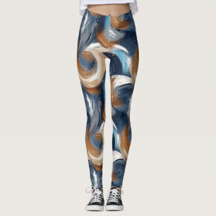 Krullend Abstracte penseelstreken in blauw, wit en Leggings