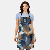 Krullend Abstracte penseelstreken in blauw, wit en Schort (Gedragen)