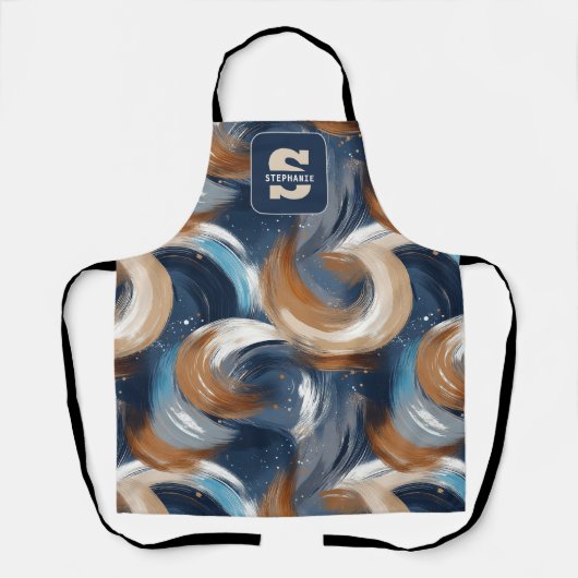 Krullend Abstracte penseelstreken in blauw, wit en Schort (Voorkant)
