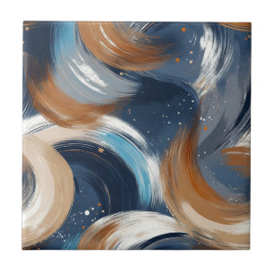 Krullend Abstracte penseelstreken in blauw, wit en Tegeltje