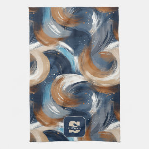 Krullend Abstracte penseelstreken in blauw, wit en Theedoek