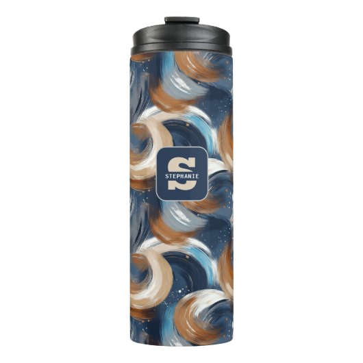 Krullend Abstracte penseelstreken in blauw, wit en Thermosbeker (Voorkant)