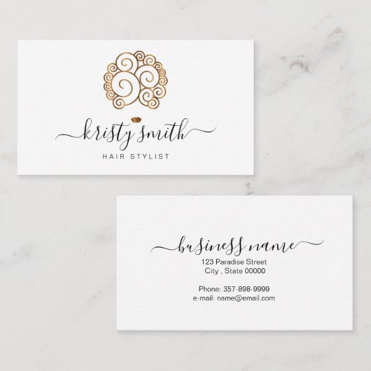 Krullend haar vrouw in gouden kleur visitekaartje (Voorkant / Achterkant)