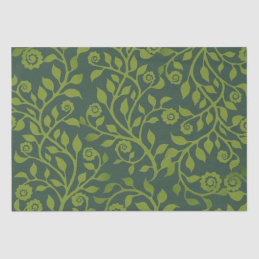      Krullerige Blad Elegante Boho Chic Groen Natu Tissuepapier (Voorkant)