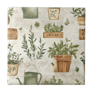 Krustige Kruidenpotten Vintage Cottage Keramiek Tegeltje