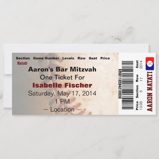 KRW Aangepaste Baseball Bar Mitzvah Uitnodiging (Voorkant)