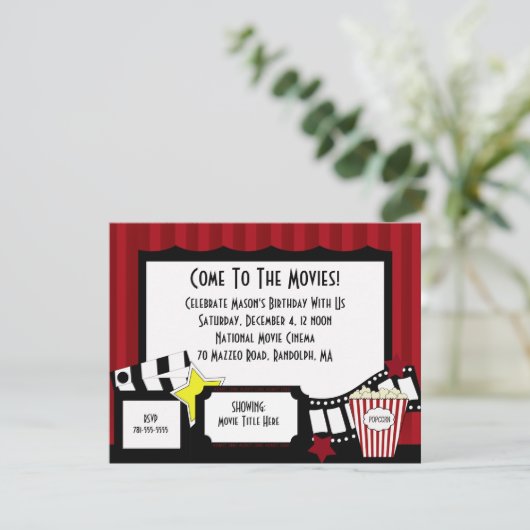 KRW Aangepaste Film Verjaardagsfeestuitnodigingen Kaart (Staand voorkant)