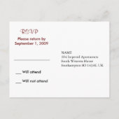 KRW aangepaste gestileerde rode hart RSVP kaart (Achterkant)