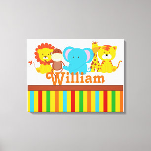 KRW Aangepaste naam Baby Safari - Oerwoud kinderka Canvas Afdruk